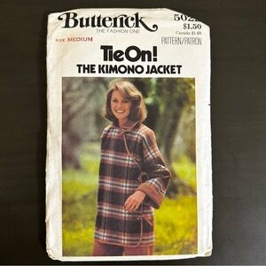 Vintage Sewing Pattern Butterick The Kimono Jacket Tie On Plaid Size M 70s 80s